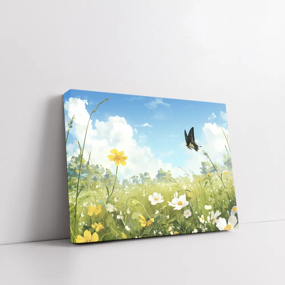 Swallowtail Butterfly Over Sunny Wildflower Meadow – Wall Art