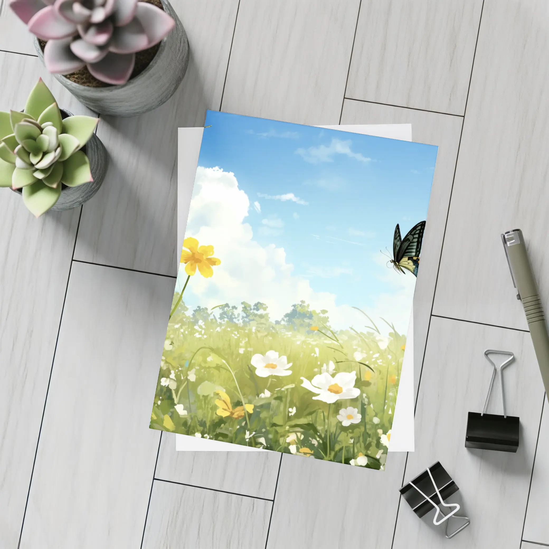 Swallowtail Butterfly Over Sunny Wildflower Meadow – Postcards