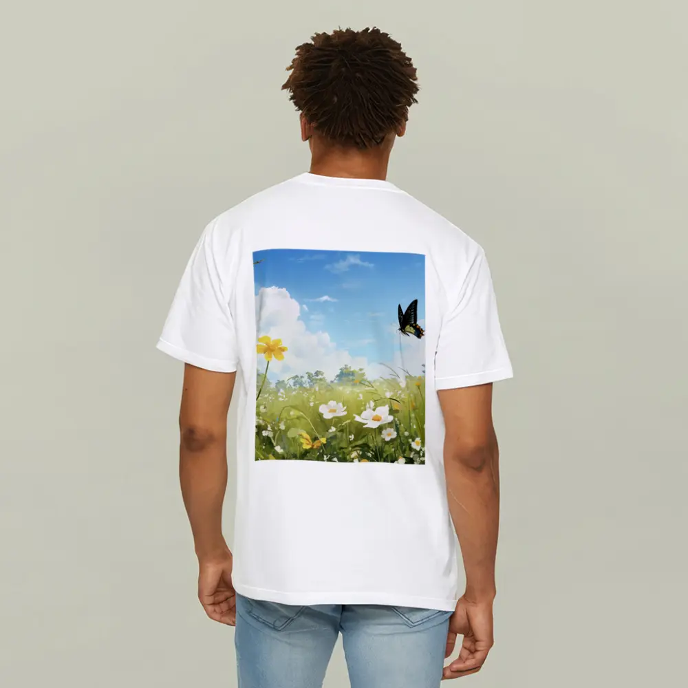 Swallowtail Butterfly Over Sunny Wildflower Meadow – T-Shirts