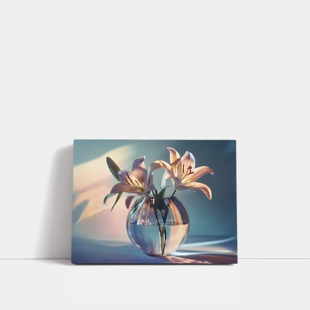 Pink Lilies in Round Glass Vase – Wall Art