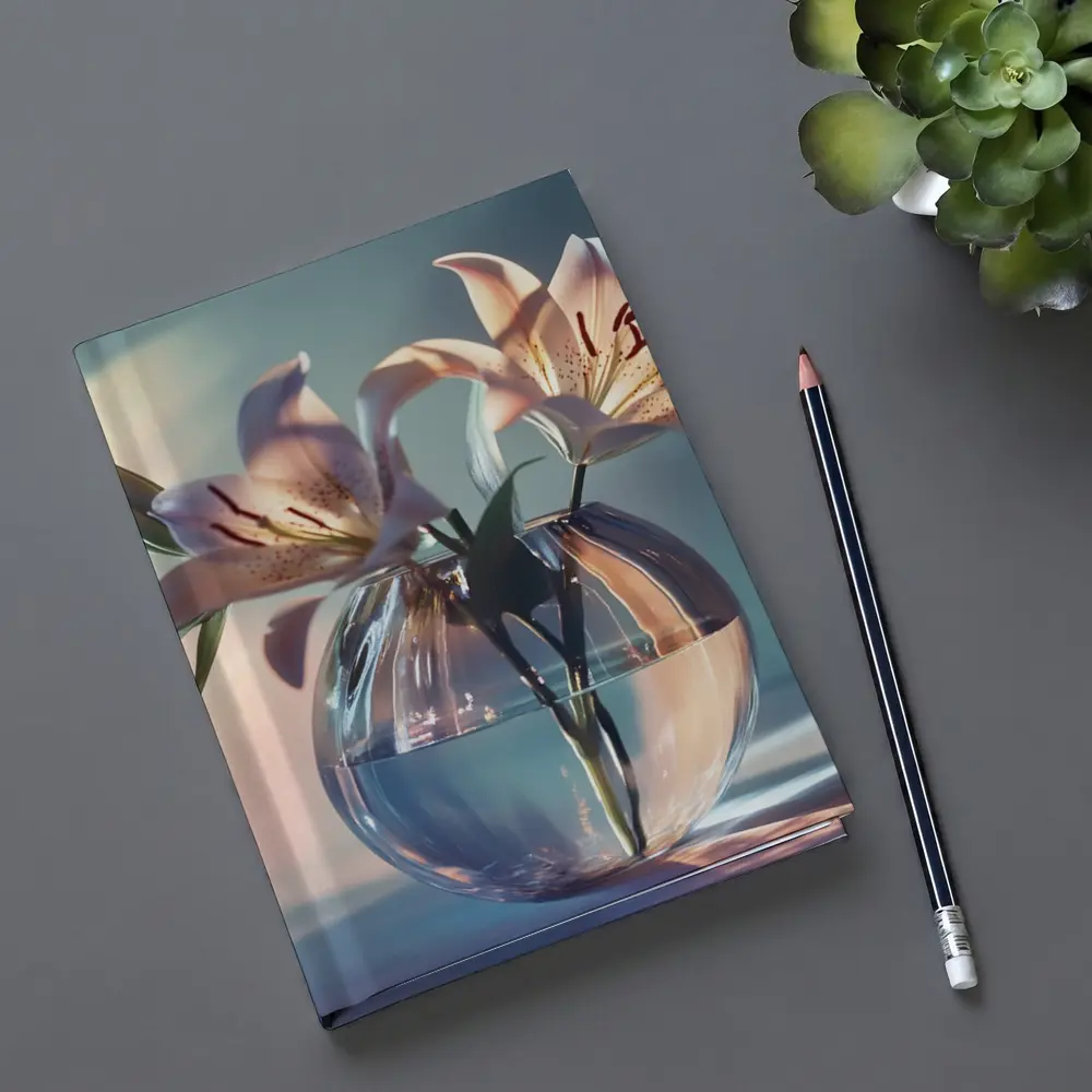 Pink Lilies in Round Glass Vase – Notebooks