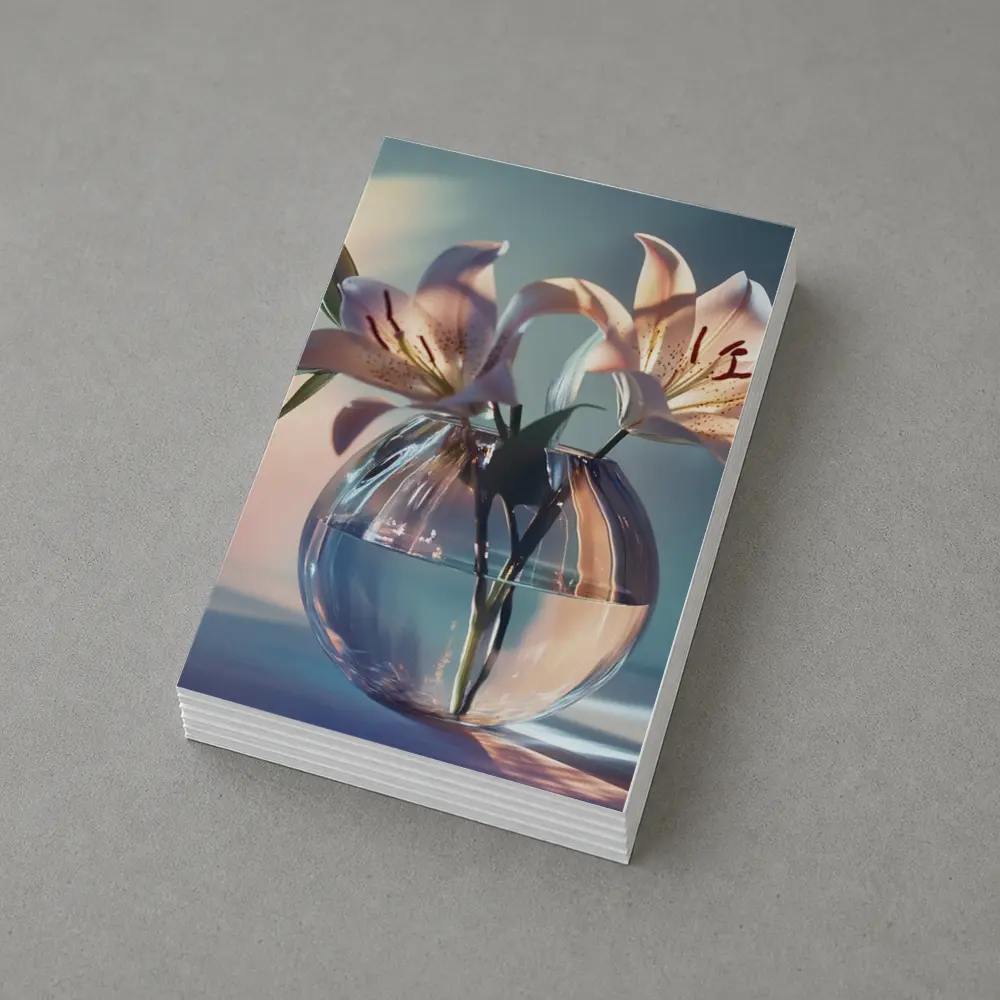 Pink Lilies in Round Glass Vase – Postcards