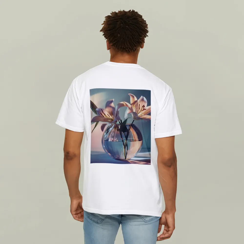 Pink Lilies in Round Glass Vase – T-Shirts