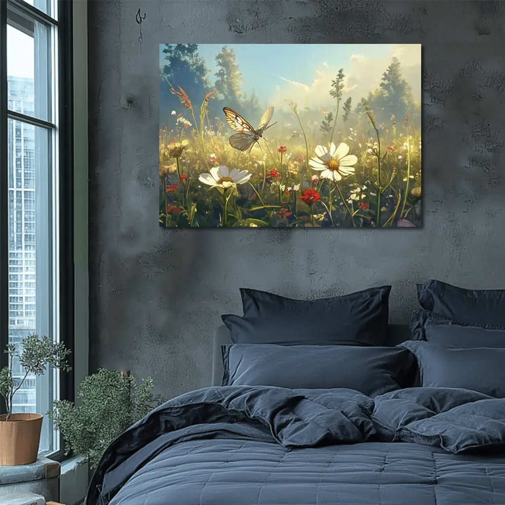 Butterfly Over Daisy Wildflower Meadow Summer – Wall Art