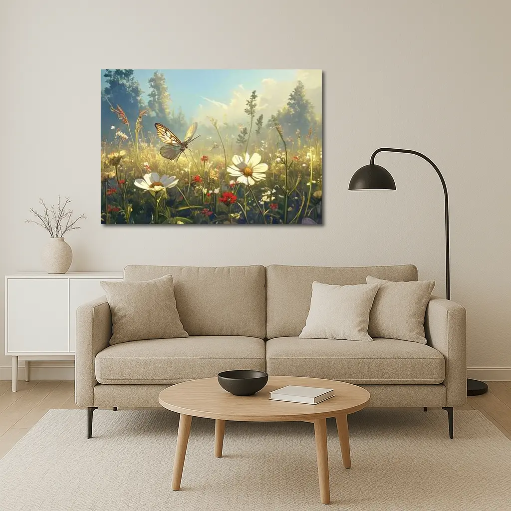 Butterfly Over Daisy Wildflower Meadow Summer – Wall Art