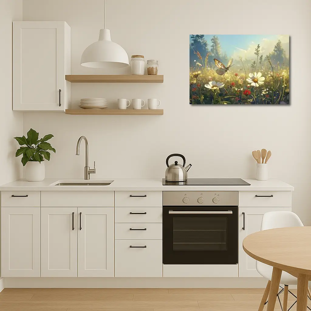 Butterfly Over Daisy Wildflower Meadow Summer – Wall Art