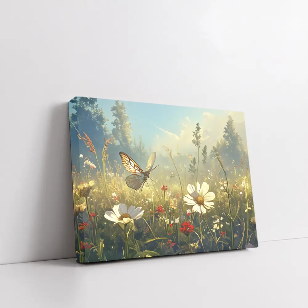 Butterfly Over Daisy Wildflower Meadow Summer – Wall Art