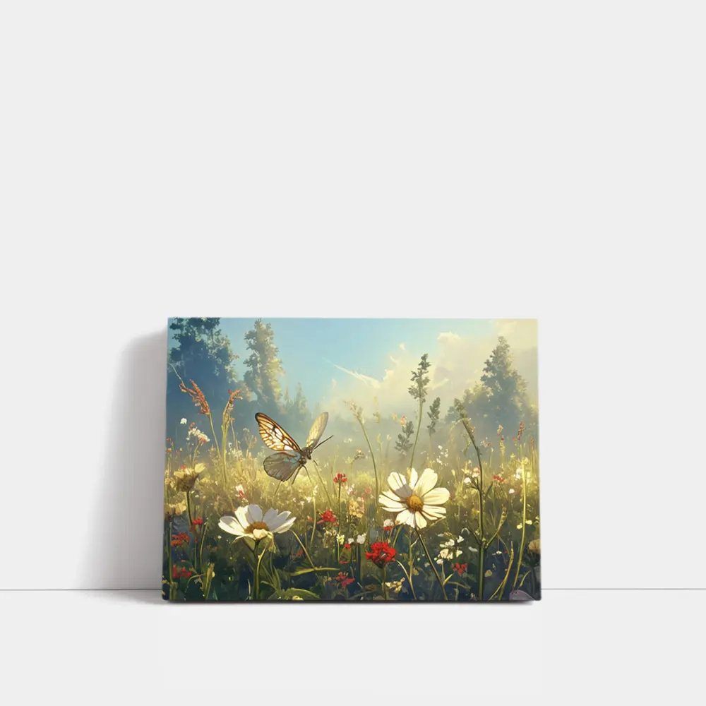 Butterfly Over Daisy Wildflower Meadow Summer – Wall Art