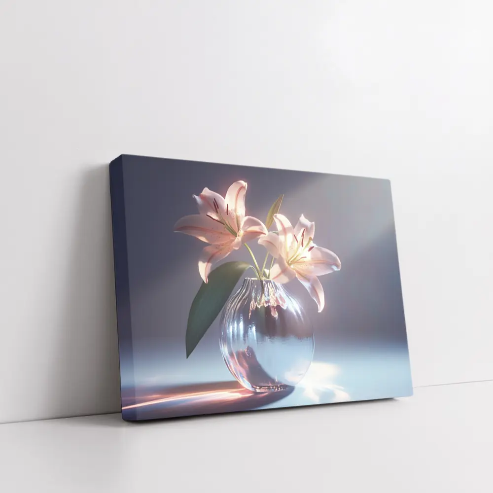 Pink Lily Flowers Glass Vase Soft Light – Wall Art