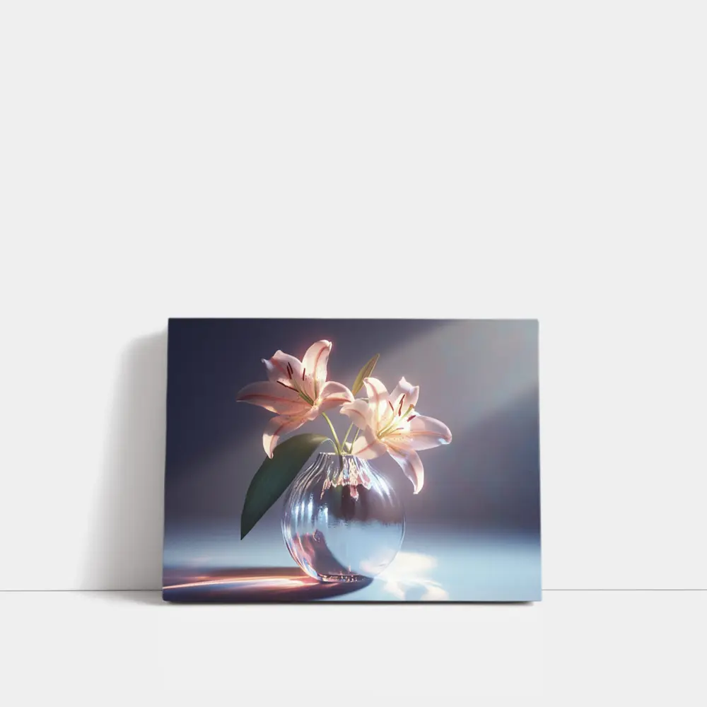 Pink Lily Flowers Glass Vase Soft Light – Wall Art