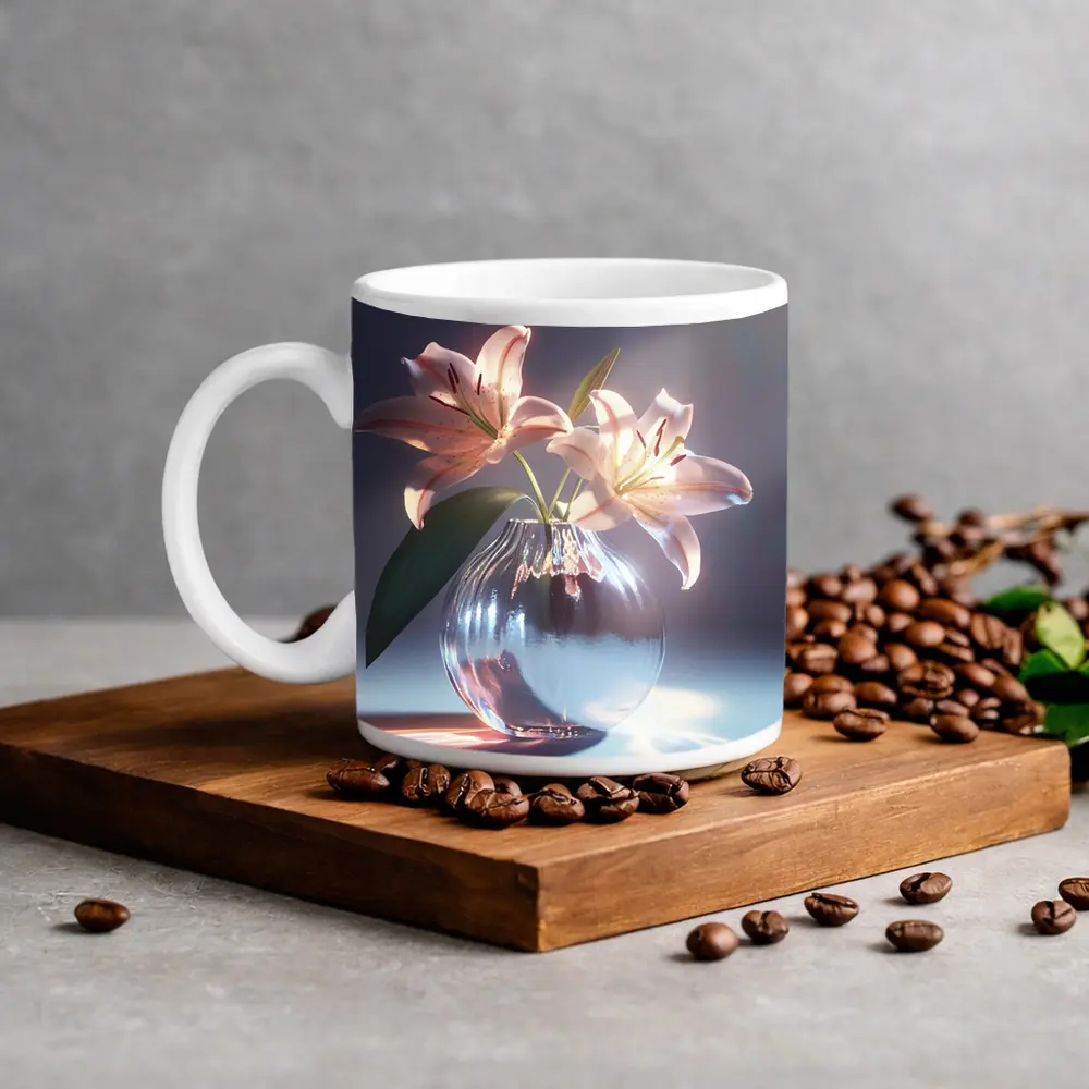 Pink Lily Flowers Glass Vase Soft Light – Mugs