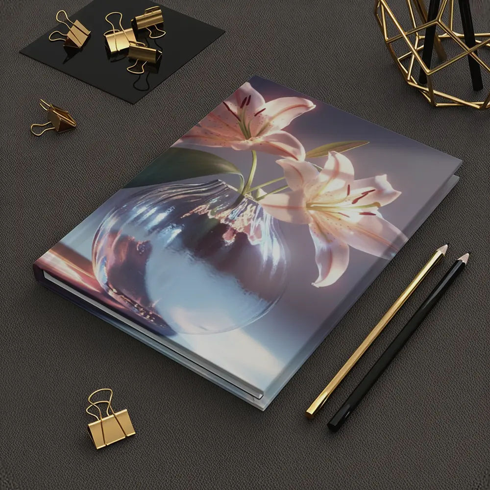 Pink Lily Flowers Glass Vase Soft Light – Notebooks