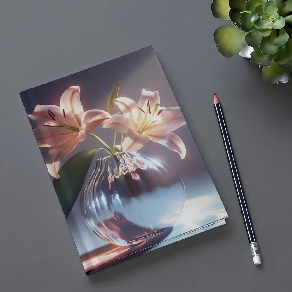 Pink Lily Flowers Glass Vase Soft Light – Notebooks
