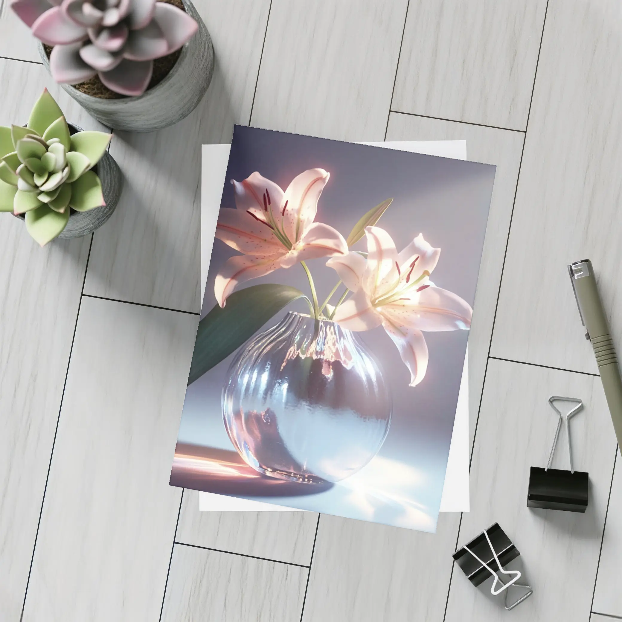 Pink Lily Flowers Glass Vase Soft Light – Postcards