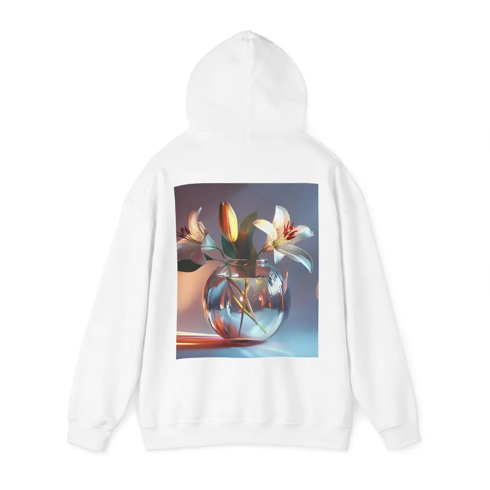 White Lilies Glass Vase Soft Pastel Background – Hoodies