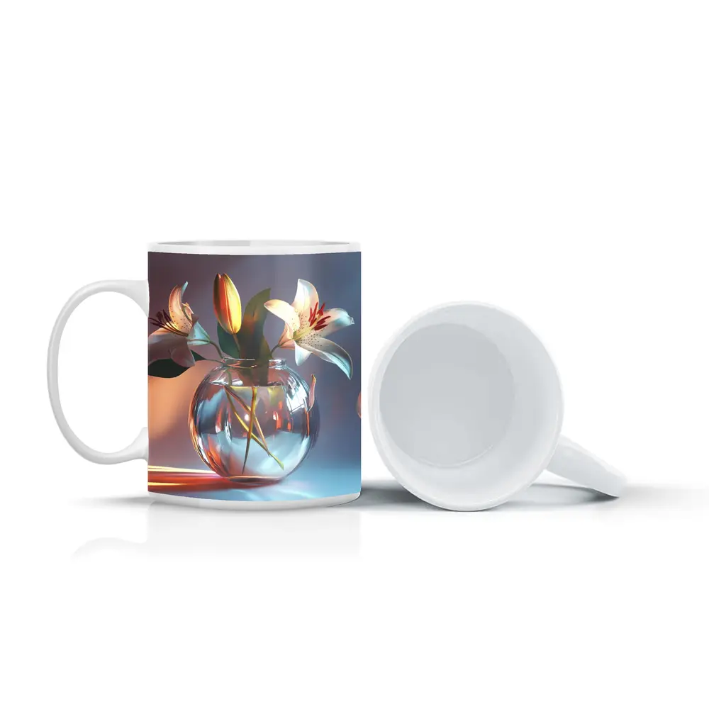 White Lilies Glass Vase Soft Pastel Background – Mugs