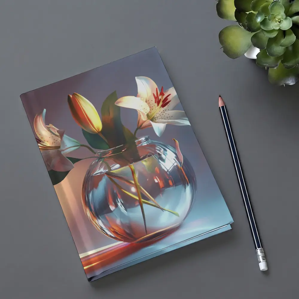 White Lilies Glass Vase Soft Pastel Background – Notebooks