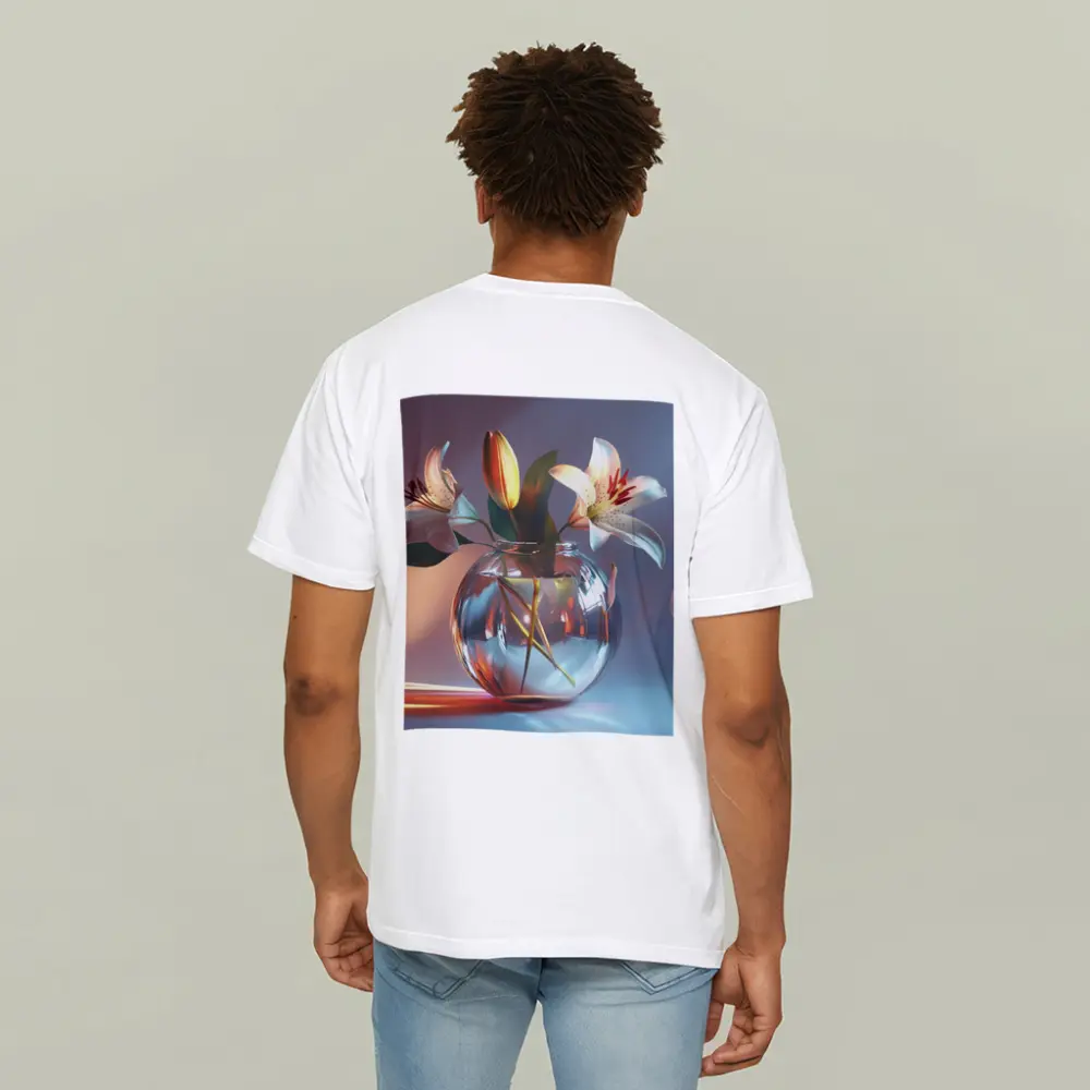 White Lilies Glass Vase Soft Pastel Background – T-Shirts