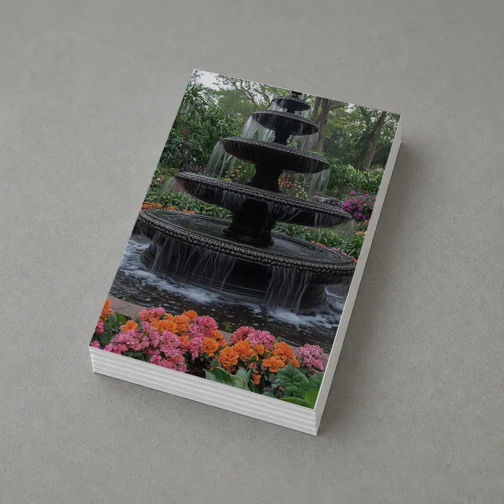 Tiered Garden Fountain Surrounded By Colorful Flowers – Postcards
