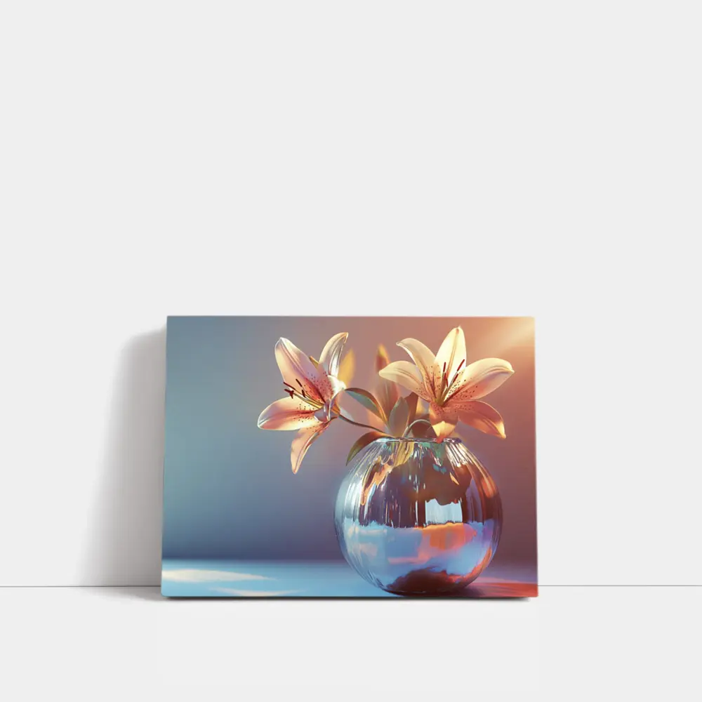 Pink Lilies Glass Vase Soft Light – Wall Art