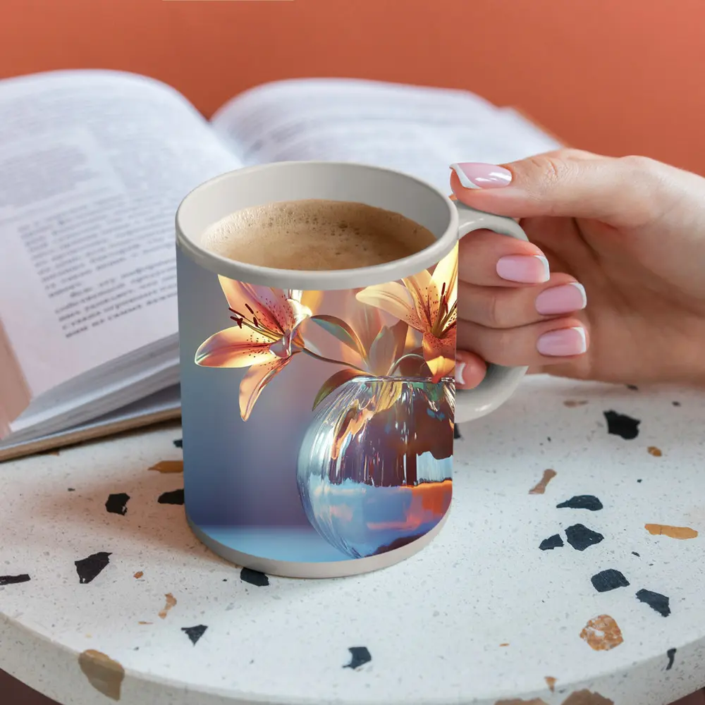 Pink Lilies Glass Vase Soft Light – Mugs