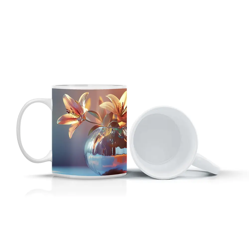 Pink Lilies Glass Vase Soft Light – Mugs