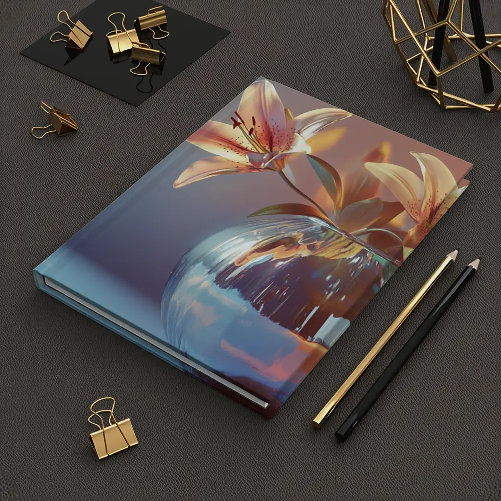 Pink Lilies Glass Vase Soft Light – Notebooks
