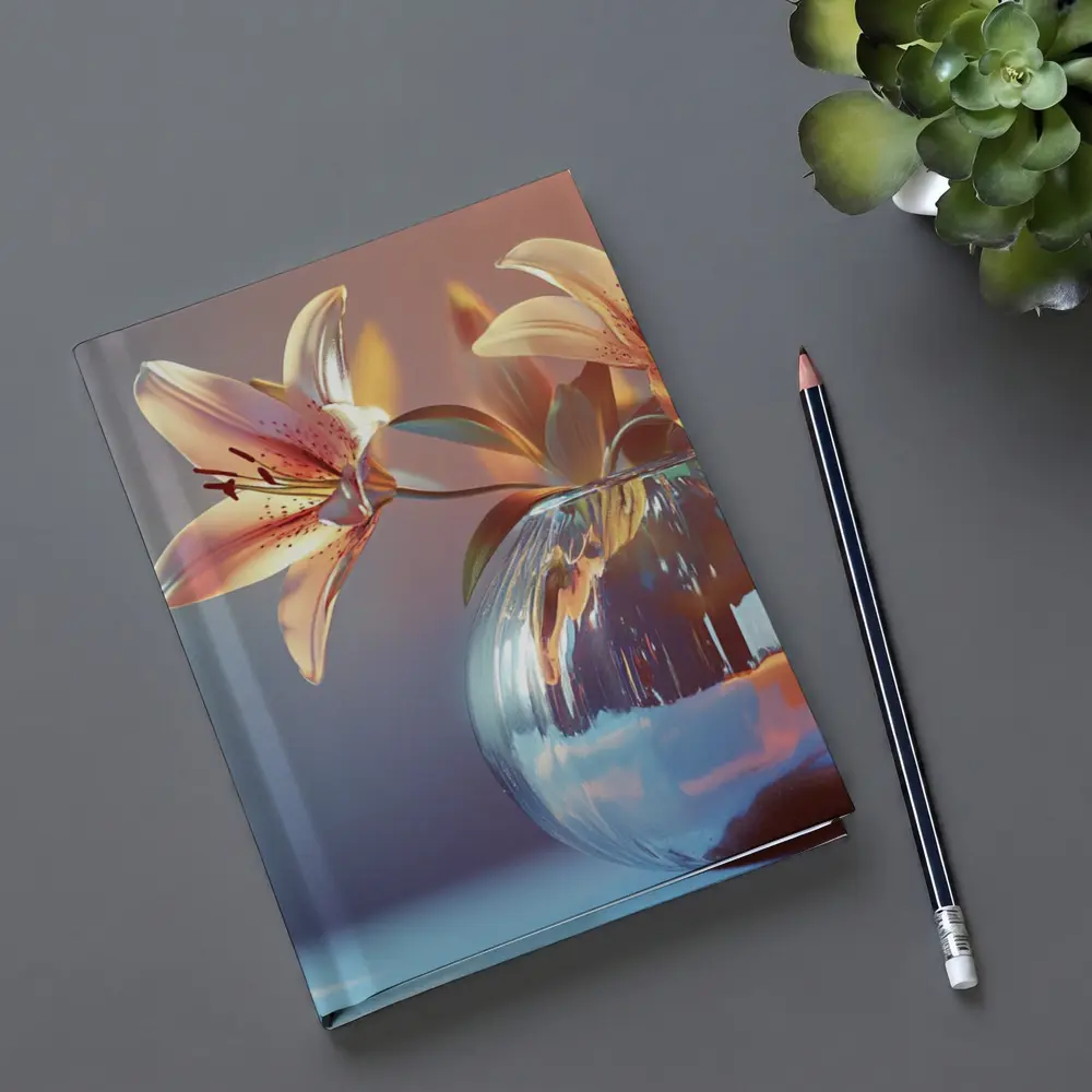 Pink Lilies Glass Vase Soft Light – Notebooks
