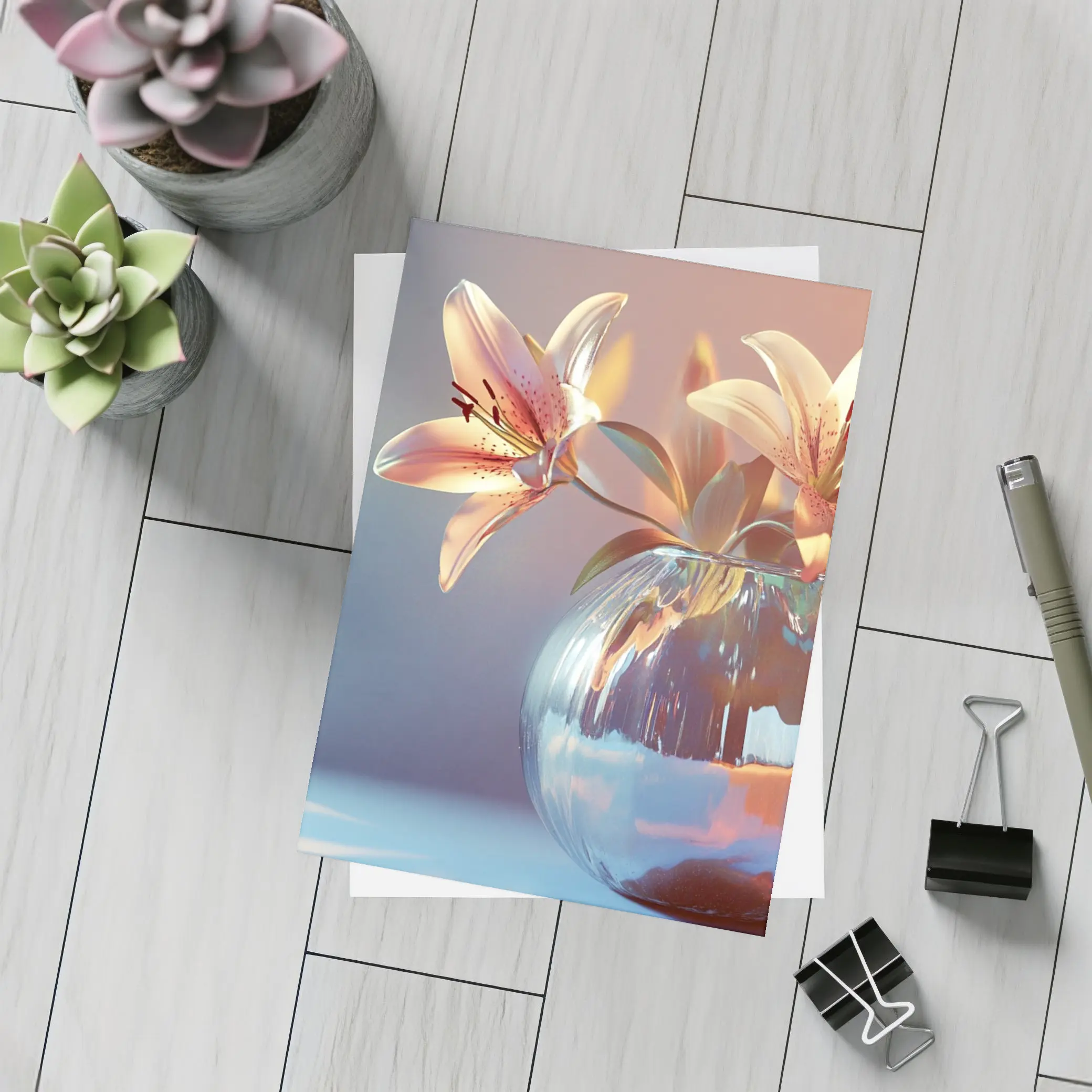 Pink Lilies Glass Vase Soft Light – Postcards