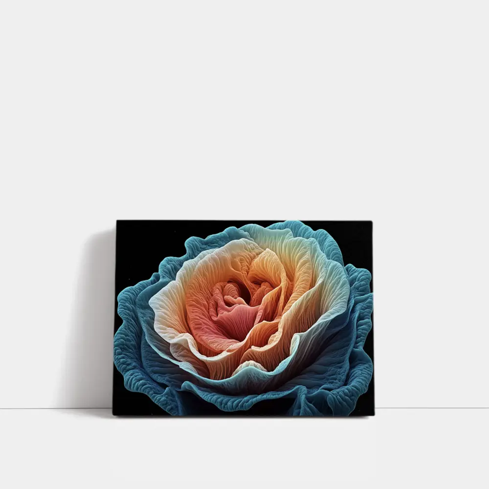 Macro Rose Coral Blue Black Background – Wall Art