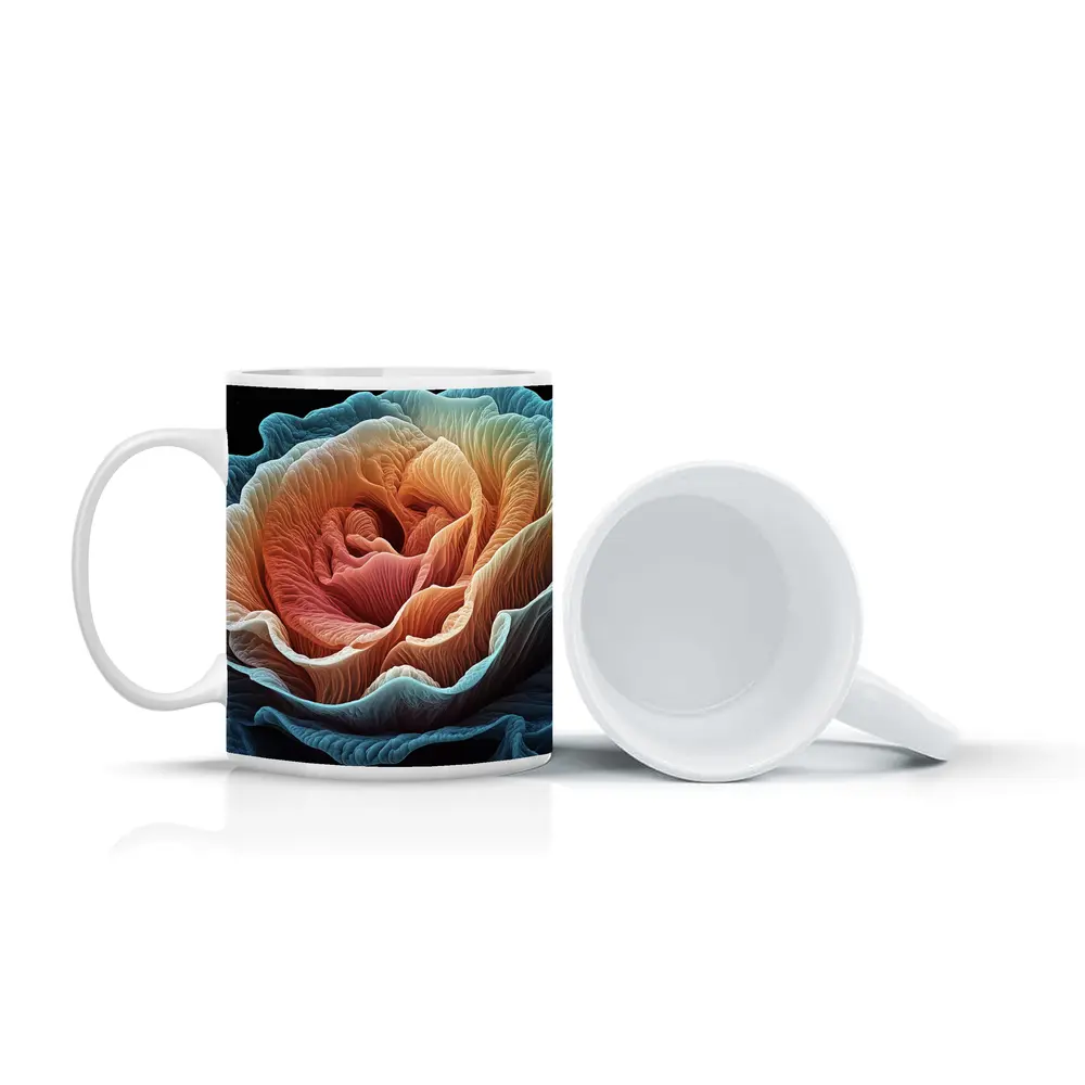 Macro Rose Coral Blue Black Background – Mugs