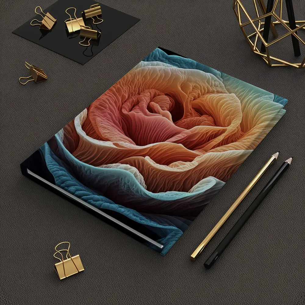Macro Rose Coral Blue Black Background – Notebooks