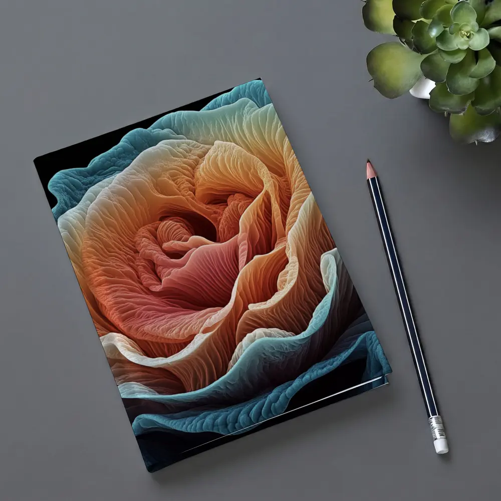 Macro Rose Coral Blue Black Background – Notebooks