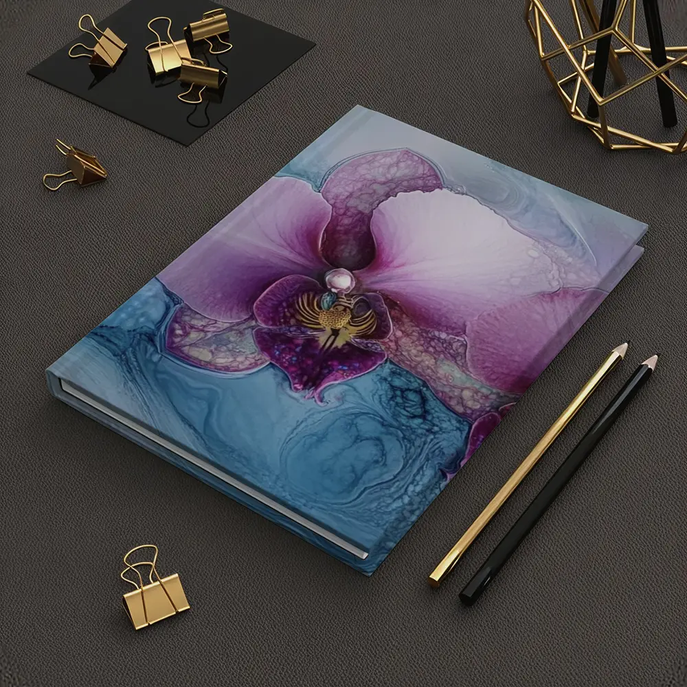 Purple Orchid Flowers Blue Marble Background – Notebooks