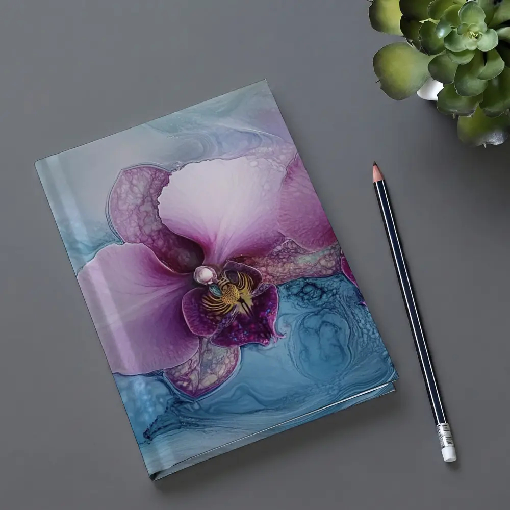 Purple Orchid Flowers Blue Marble Background – Notebooks