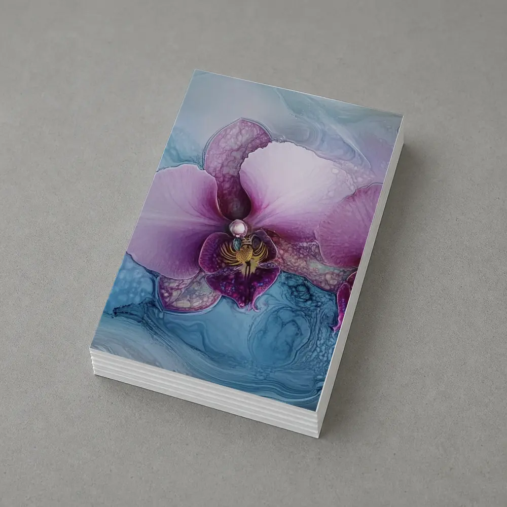 Purple Orchid Flowers Blue Marble Background – Postcards