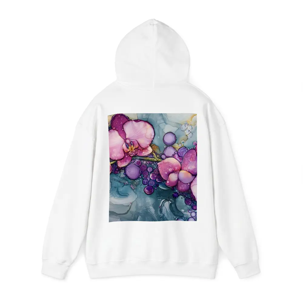 Pink Orchids Alcohol Ink Art Blue Background – Hoodies