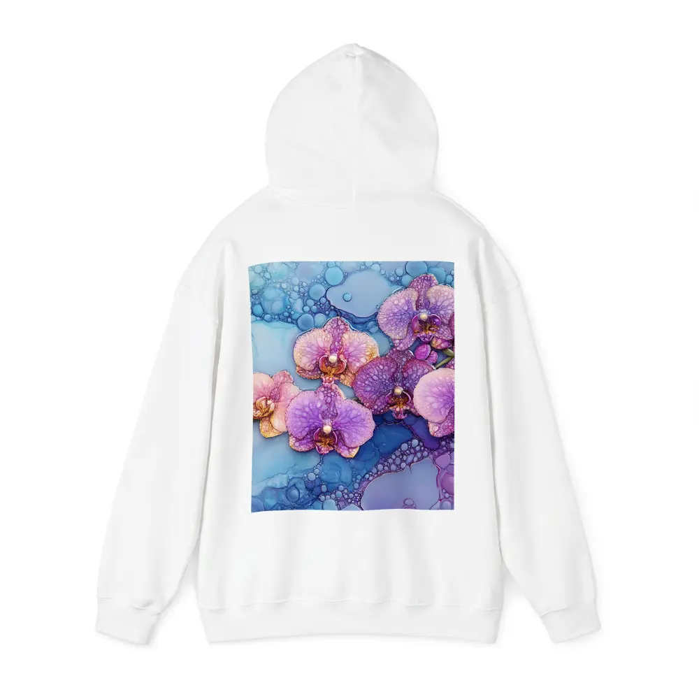 Purple Pink Orchids Alcohol Ink Blue Background – Hoodies