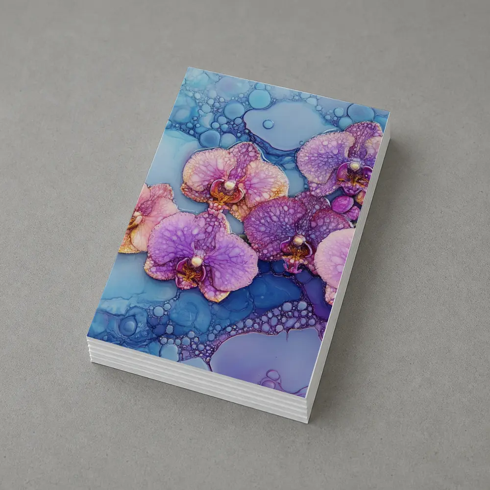 Purple Pink Orchids Alcohol Ink Blue Background – Postcards