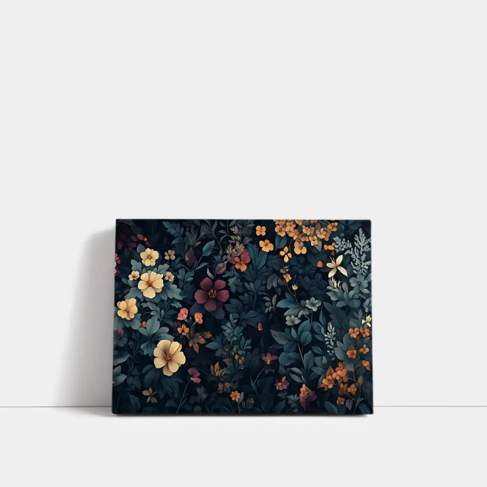 Dark Moody Wildflowers On Deep Navy Background – Wall Art