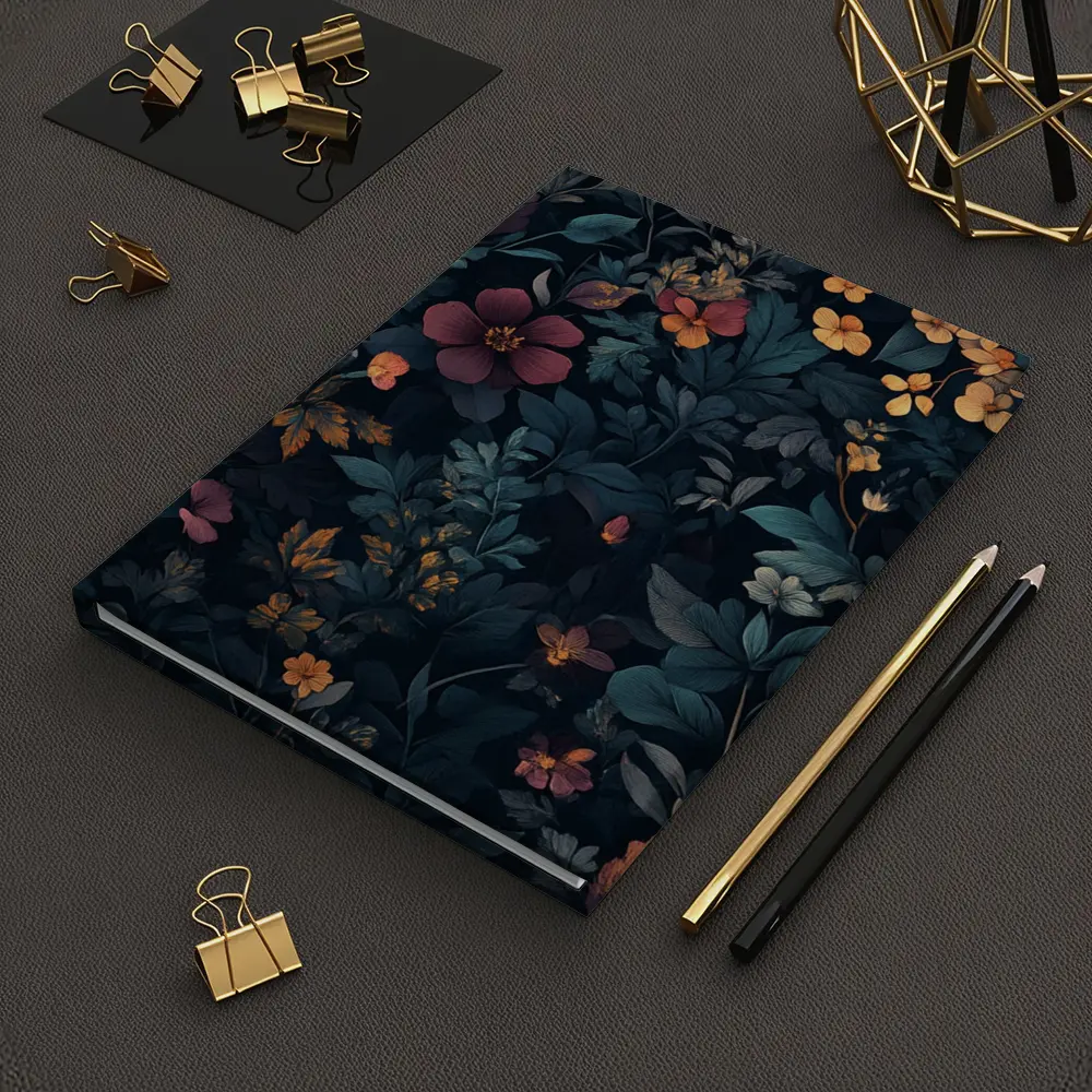 Dark Moody Wildflowers On Deep Navy Background – Notebooks