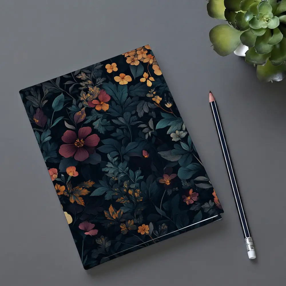 Dark Moody Wildflowers On Deep Navy Background – Notebooks