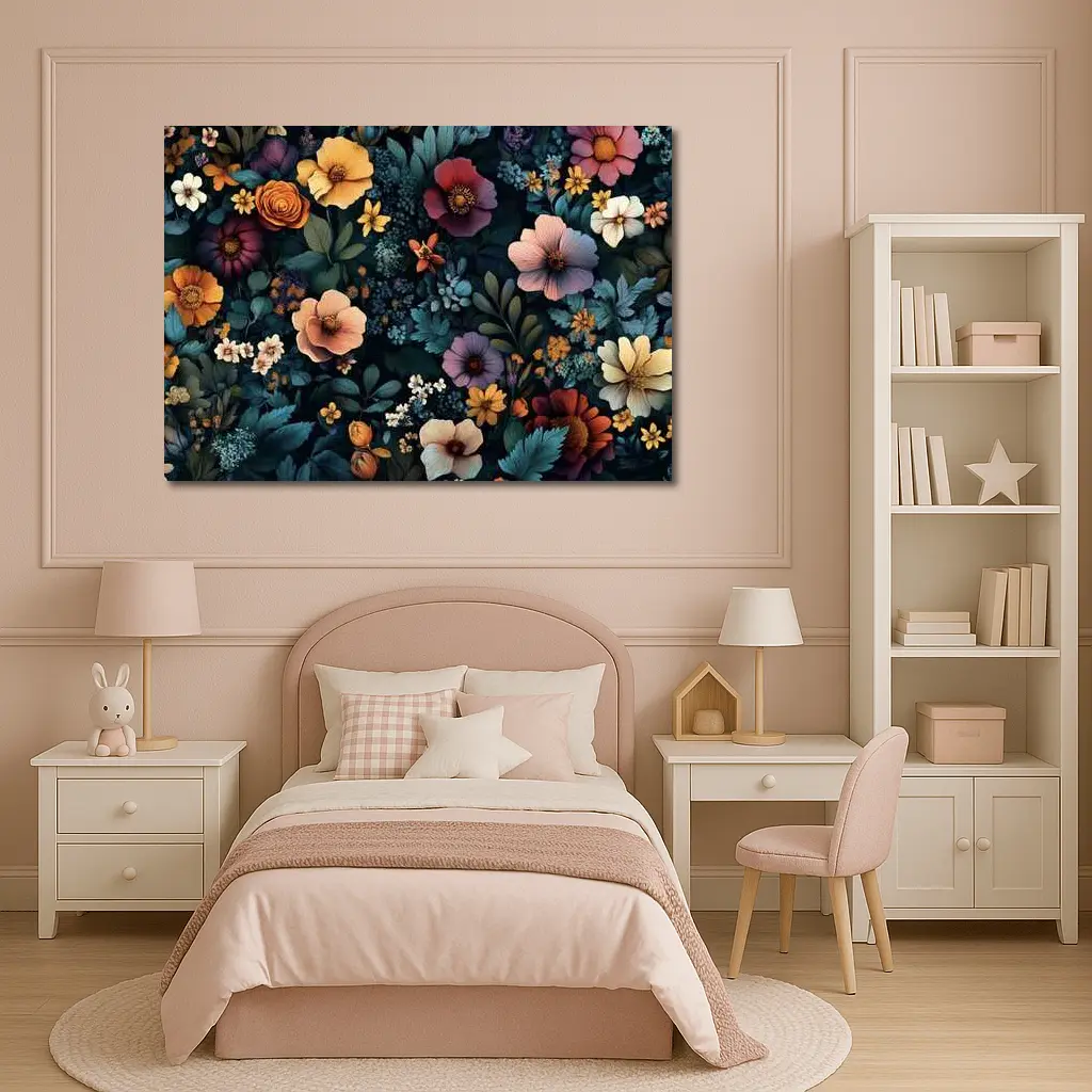 Dark Floral Pattern Mixed Wildflowers Botanical – Wall Art