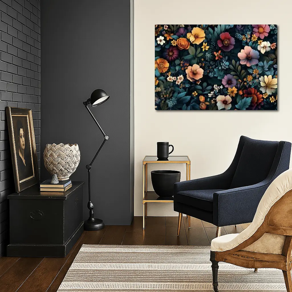 Dark Floral Pattern Mixed Wildflowers Botanical – Wall Art