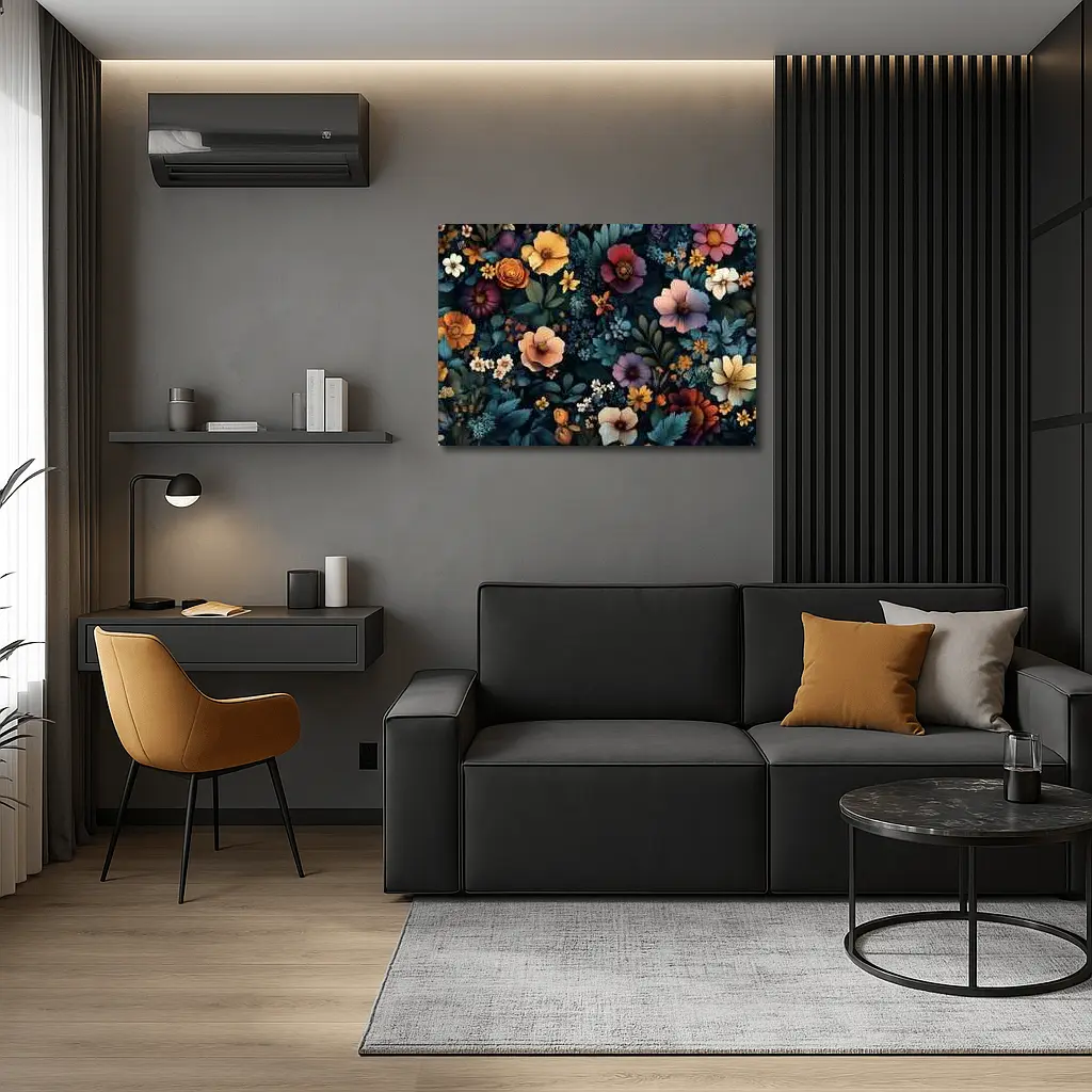 Dark Floral Pattern Mixed Wildflowers Botanical – Wall Art