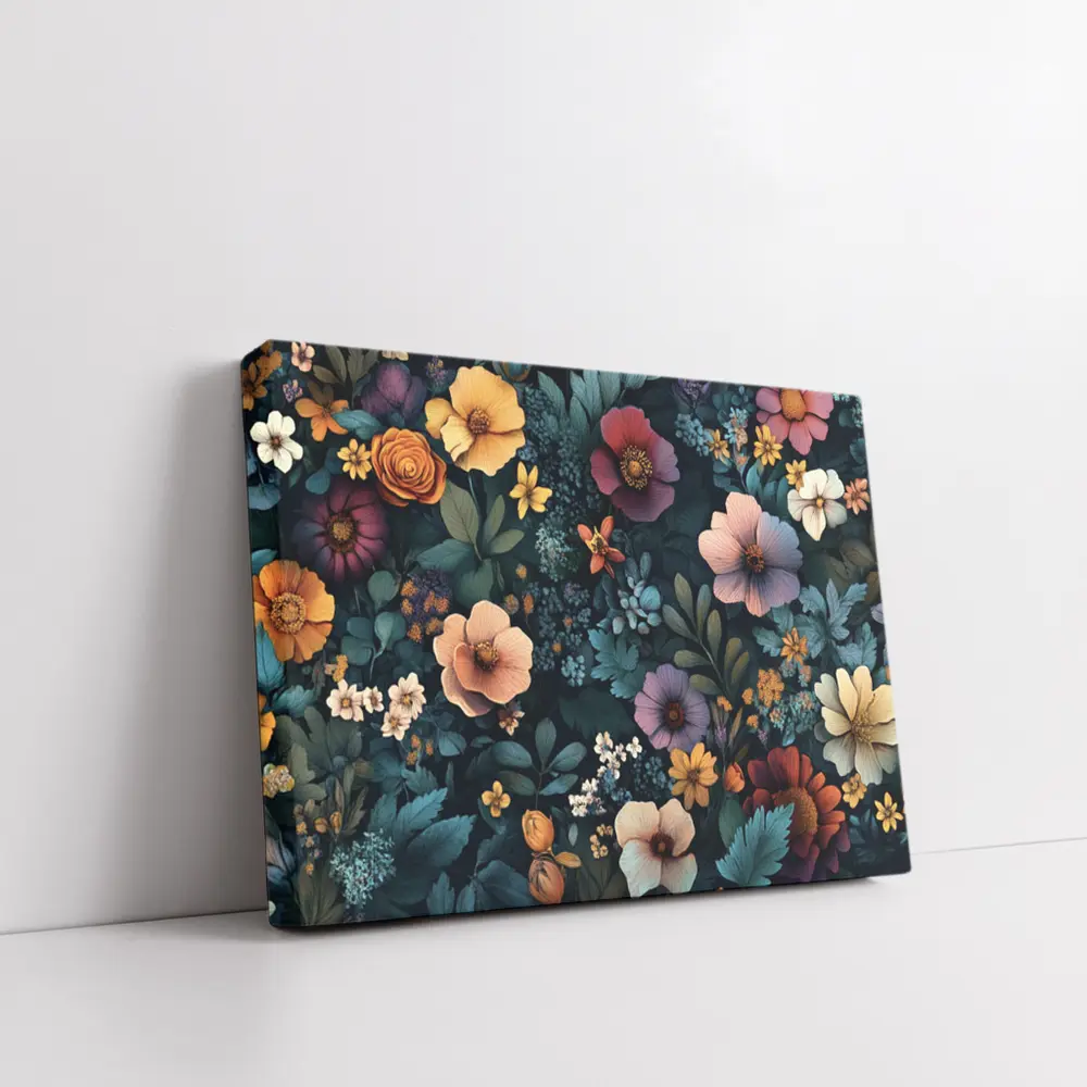 Dark Floral Pattern Mixed Wildflowers Botanical – Wall Art