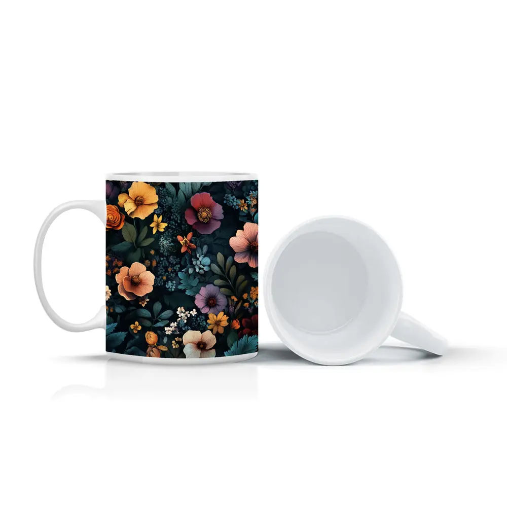 Dark Floral Pattern Mixed Wildflowers Botanical – Mugs
