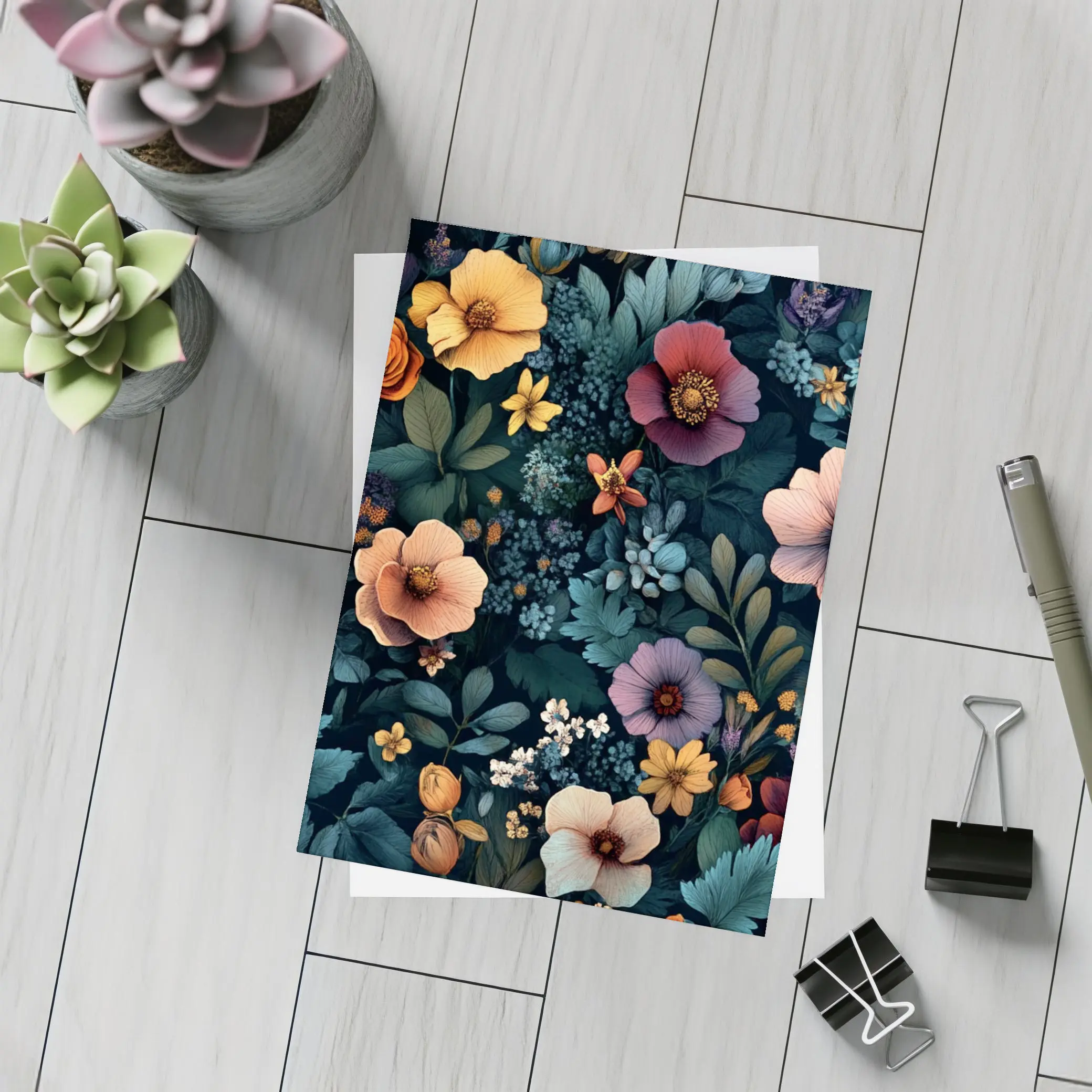 Dark Floral Pattern Mixed Wildflowers Botanical – Postcards
