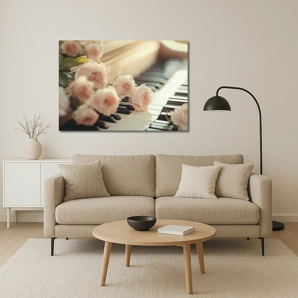 Pink Roses Resting On Piano Keys – Wall Art