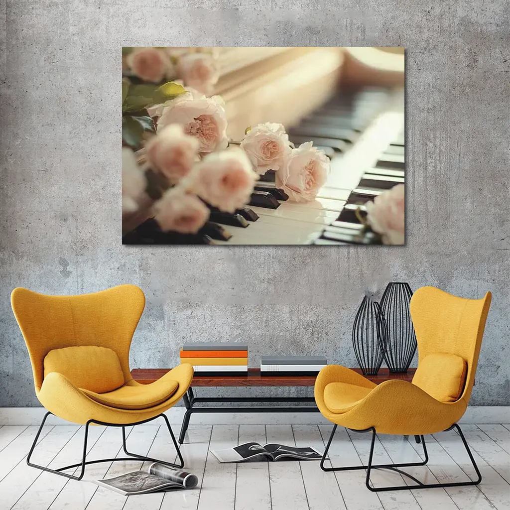 Pink Roses Resting On Piano Keys – Wall Art